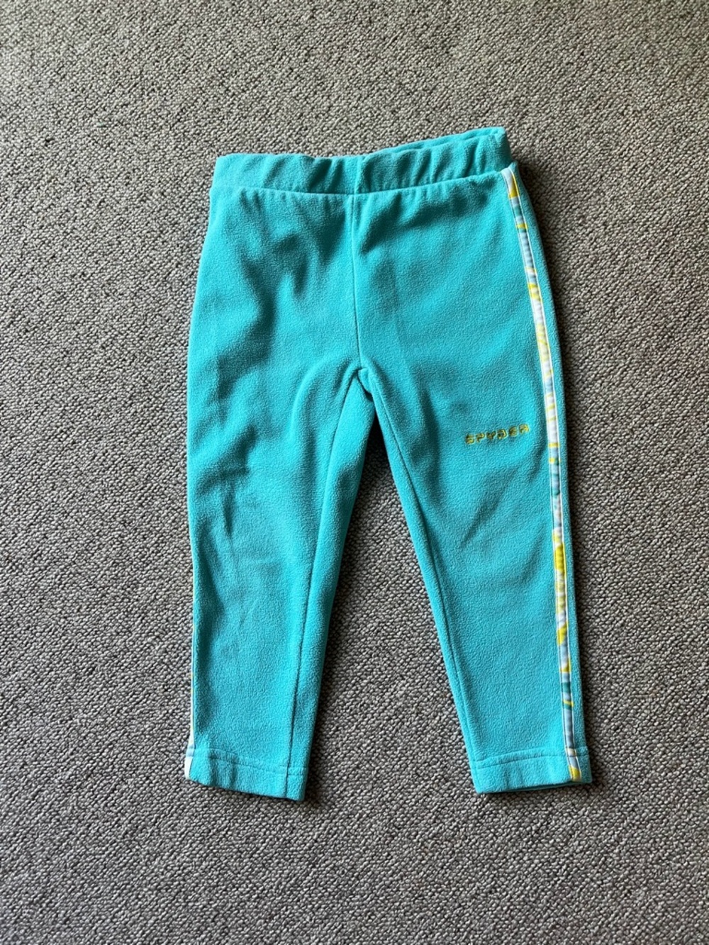 Spyder Teal Kids Fleece Leggings with Yellow Accent Stripe
